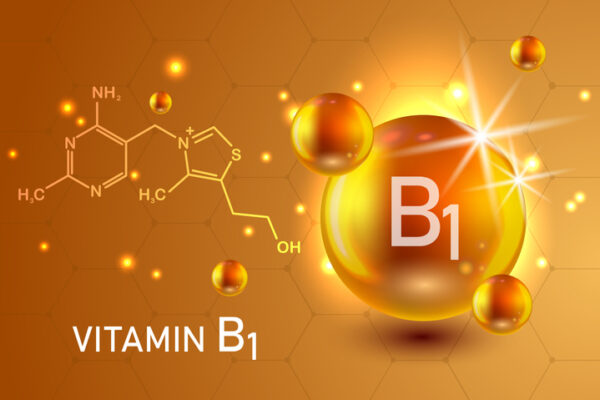 Nutrition sign vector concept. The power of vitamin B1"t