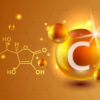 Nutrition sign vector concept. The power of vitamin C. Chemical formula